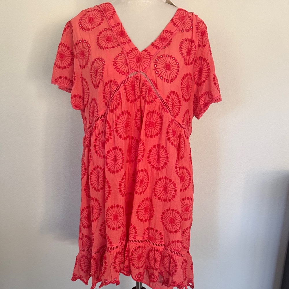 NWT Sundance Coral Eyelit 2 piece Sundress / Cover Up Dress L - Picture 2 of 8